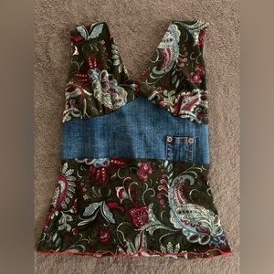 Hotkiss size small Halter Top, olive green paisley print with denim